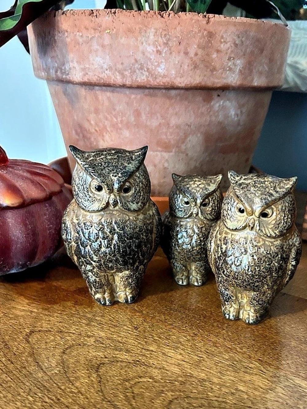 Vintage Mid-Century Modern Woodland Decor Set of 3 Owl Sculptures